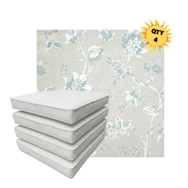 Bundle of 4 Boxed Double Piped Patio Dining Chair Cushions with Ties in Sunbrella Fabric