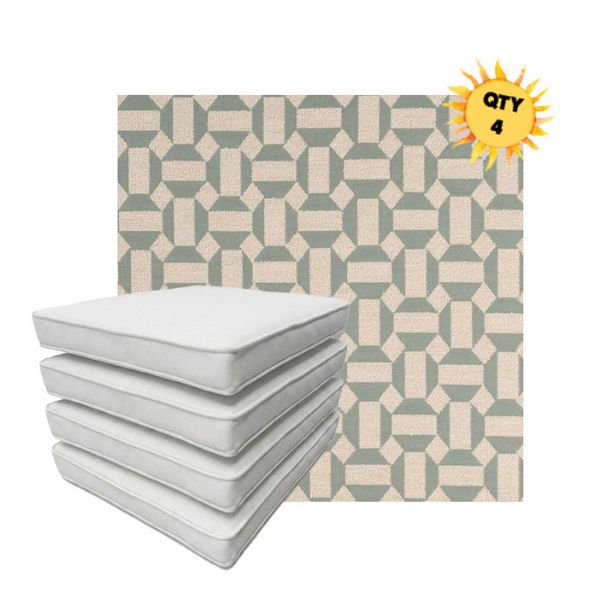 Bundle of 4 Boxed Double Piped Patio Dining Chair Cushions with Ties in Sunbrella Fabric