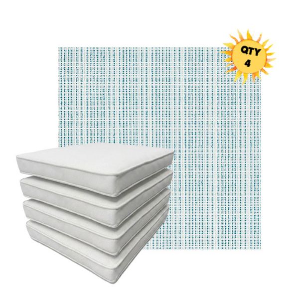 Bundle of 4 Boxed Double Piped Patio Dining Chair Cushions with Ties in Sunbrella Fabric