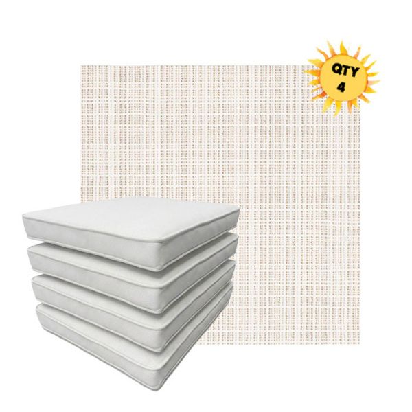 Bundle of 4 Boxed Double Piped Patio Dining Chair Cushions with Ties in Sunbrella Fabric