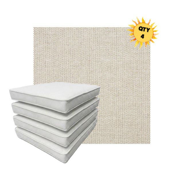 Bundle of 4 Boxed Double Piped Patio Dining Chair Cushions with Ties in Sunbrella Fabric