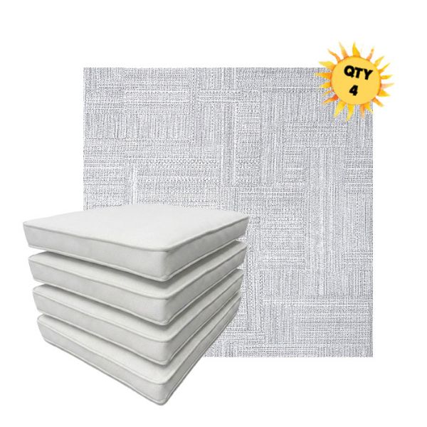 Bundle of 4 Boxed Double Piped Patio Dining Chair Cushions with Ties in Sunbrella Fabric