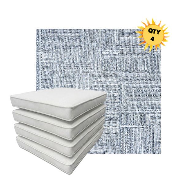 Bundle of 4 Boxed Double Piped Patio Dining Chair Cushions with Ties in Sunbrella Fabric