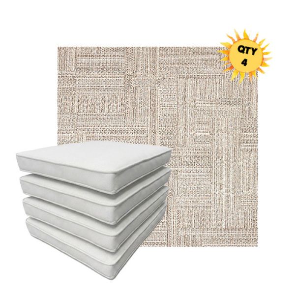 Bundle of 4 Boxed Double Piped Patio Dining Chair Cushions with Ties in Sunbrella Fabric