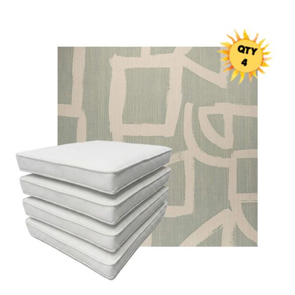 Bundle of 4 Boxed Double Piped Patio Dining Chair Cushions with Ties in Sunbrella Fabric