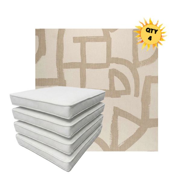 Bundle of 4 Boxed Double Piped Patio Dining Chair Cushions with Ties in Sunbrella Fabric