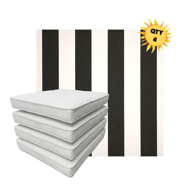 Bundle of 4 Boxed Double Piped Patio Dining Chair Cushions with Ties in Sunbrella Fabric