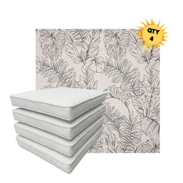 Bundle of 4 Boxed Double Piped Patio Dining Chair Cushions with Ties in Sunbrella Fabric