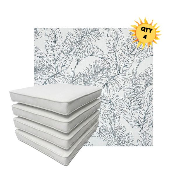 Bundle of 4 Boxed Double Piped Patio Dining Chair Cushions with Ties in Sunbrella Fabric