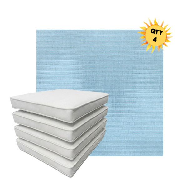 Bundle of 4 Boxed Double Piped Patio Dining Chair Cushions with Ties in Sunbrella Fabric