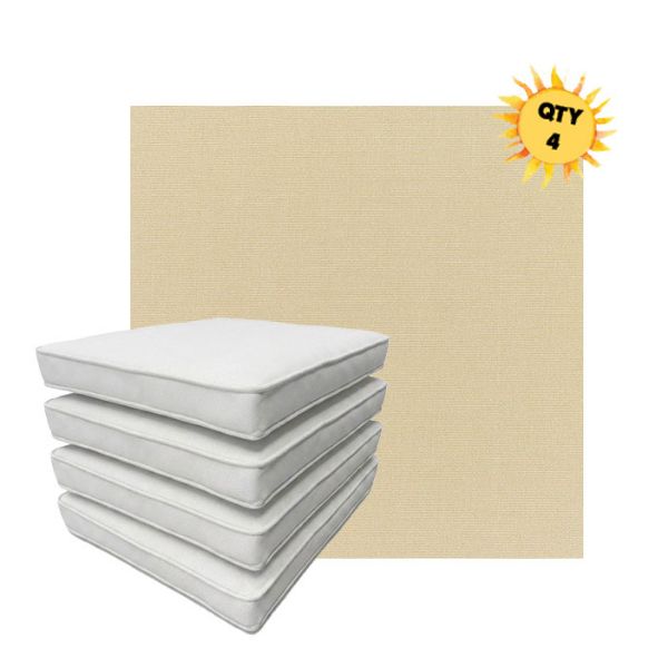 Bundle of 4 Boxed Double Piped Patio Dining Chair Cushions with Ties in Sunbrella Fabric