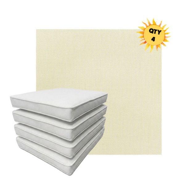 Bundle of 4 Boxed Double Piped Patio Dining Chair Cushions with Ties in Sunbrella Fabric