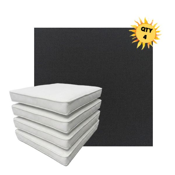 Bundle of 4 Boxed Double Piped Patio Dining Chair Cushions with Ties in Sunbrella Fabric