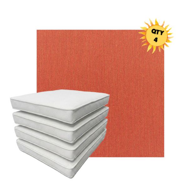 Bundle of 4 Boxed Double Piped Patio Dining Chair Cushions with Ties in Sunbrella Fabric