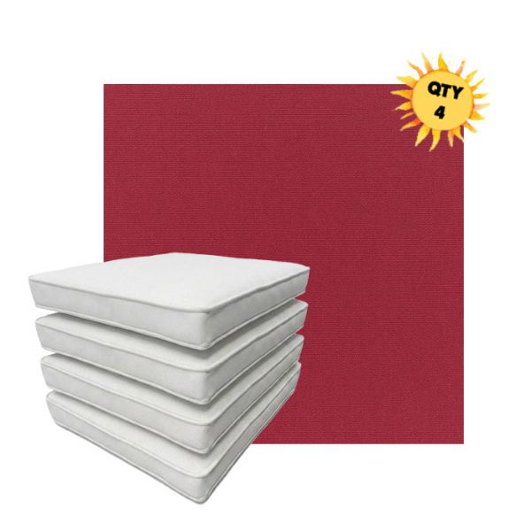 Bundle of 4 Boxed Double Piped Patio Dining Chair Cushions with Ties in Sunbrella Fabric