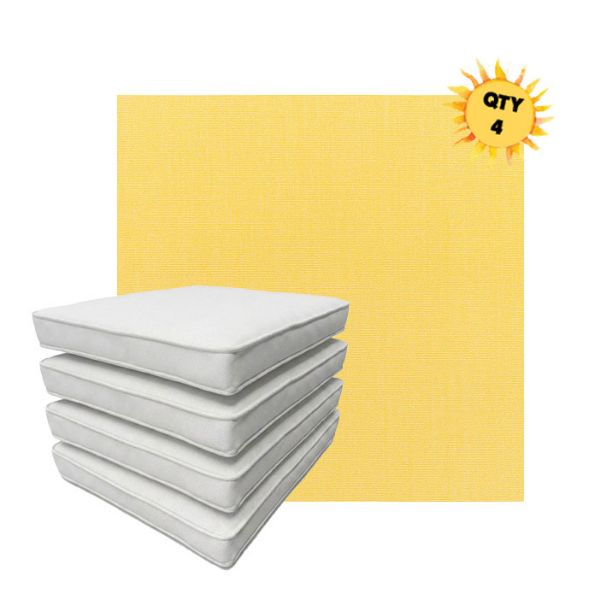 Bundle of 4 Boxed Double Piped Patio Dining Chair Cushions with Ties in Sunbrella Fabric