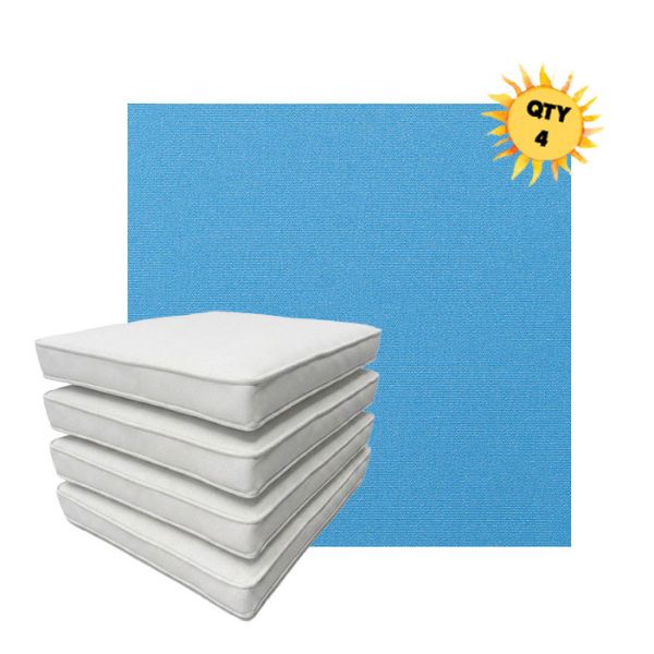 Bundle of 4 Boxed Double Piped Patio Dining Chair Cushions with Ties in Sunbrella Fabric