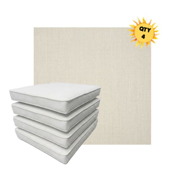 Bundle of 4 Boxed Double Piped Patio Dining Chair Cushions with Ties in Sunbrella Fabric