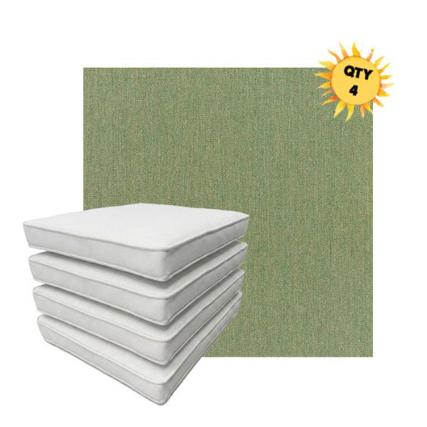 Bundle of 4 Boxed Double Piped Patio Dining Chair Cushions with Ties in Sunbrella Fabric