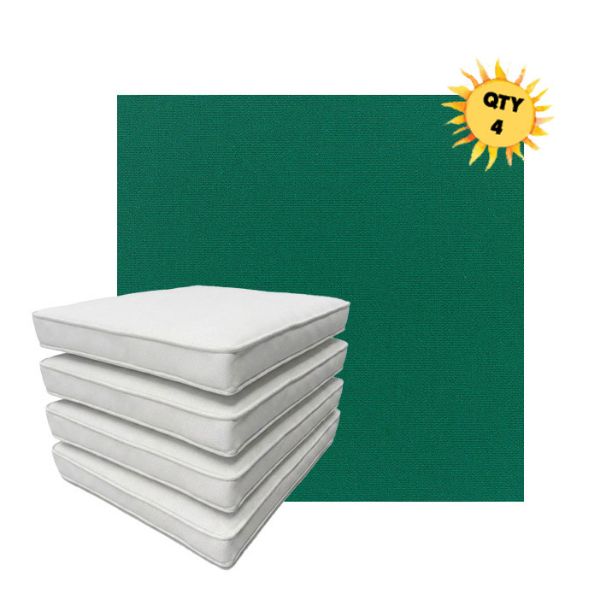 Bundle of 4 Boxed Double Piped Patio Dining Chair Cushions with Ties in Sunbrella Fabric