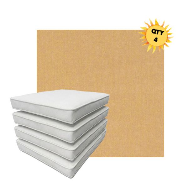 Bundle of 4 Boxed Double Piped Patio Dining Chair Cushions with Ties in Sunbrella Fabric
