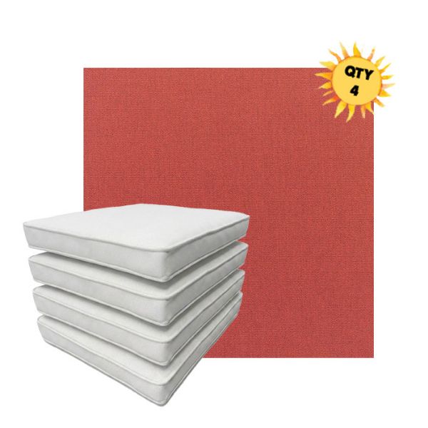 Bundle of 4 Boxed Double Piped Patio Dining Chair Cushions with Ties in Sunbrella Fabric