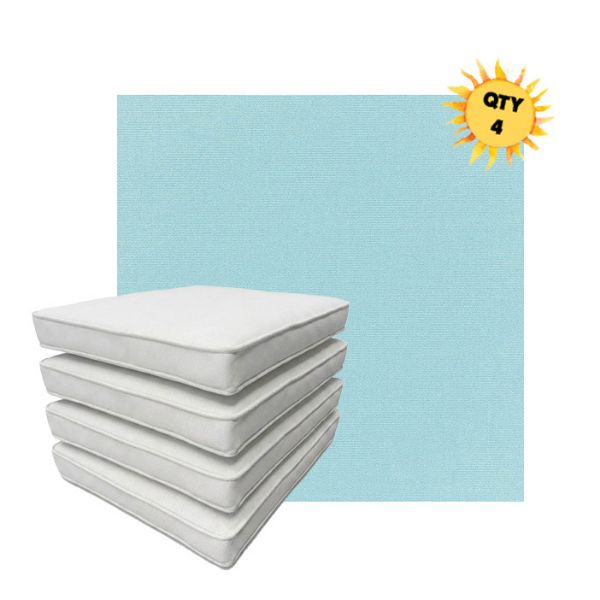 Bundle of 4 Boxed Double Piped Patio Dining Chair Cushions with Ties in Sunbrella Fabric