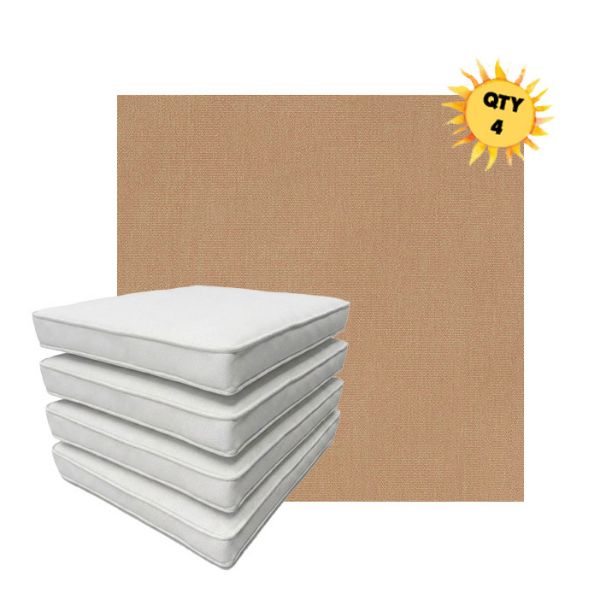 Bundle of 4 Boxed Double Piped Patio Dining Chair Cushions with Ties in Sunbrella Fabric