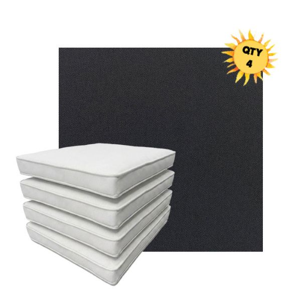 Bundle of 4 Boxed Double Piped Patio Dining Chair Cushions with Ties in Sunbrella Fabric