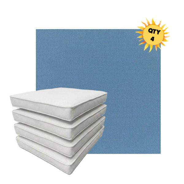 Bundle of 4 Boxed Double Piped Patio Dining Chair Cushions with Ties in Sunbrella Fabric