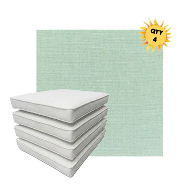 Bundle of 4 Boxed Double Piped Patio Dining Chair Cushions with Ties in Sunbrella Fabric