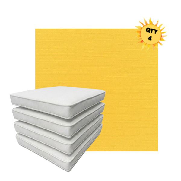 Bundle of 4 Boxed Double Piped Patio Dining Chair Cushions with Ties in Sunbrella Fabric