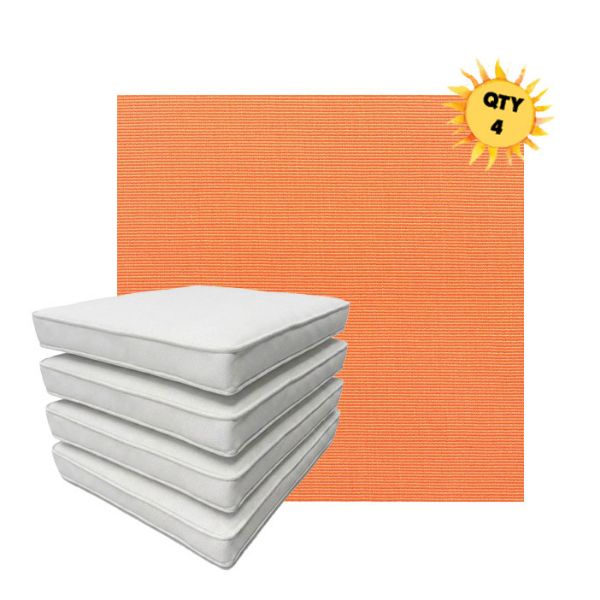 Bundle of 4 Boxed Double Piped Patio Dining Chair Cushions with Ties in Sunbrella Fabric