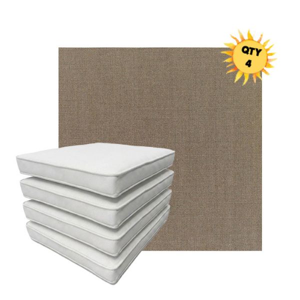 Bundle of 4 Boxed Double Piped Patio Dining Chair Cushions with Ties in Sunbrella Fabric