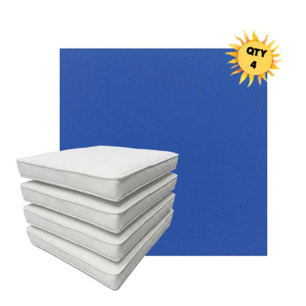 Bundle of 4 Boxed Double Piped Patio Dining Chair Cushions with Ties in Sunbrella Fabric