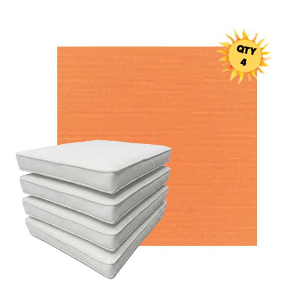 Bundle of 4 Boxed Double Piped Patio Dining Chair Cushions with Ties in Sunbrella Fabric