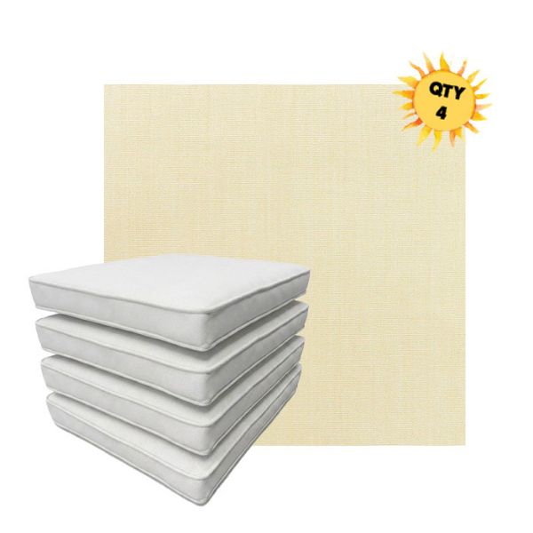 Bundle of 4 Boxed Double Piped Patio Dining Chair Cushions with Ties in Sunbrella Fabric