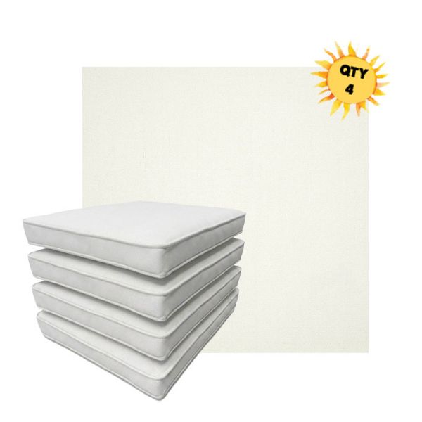 Bundle of 4 Boxed Double Piped Patio Dining Chair Cushions with Ties in Sunbrella Fabric