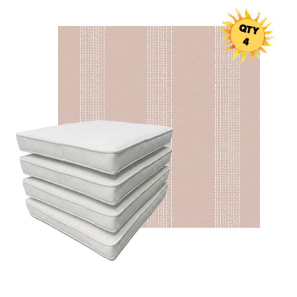 Bundle of 4 Boxed Double Piped Patio Dining Chair Cushions with Ties in Sunbrella Fabric