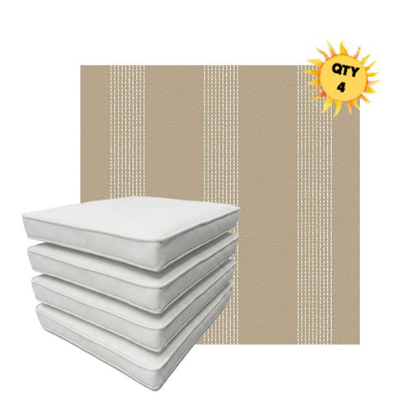 Bundle of 4 Boxed Double Piped Patio Dining Chair Cushions with Ties in Sunbrella Fabric