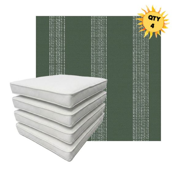 Bundle of 4 Boxed Double Piped Patio Dining Chair Cushions with Ties in Sunbrella Fabric