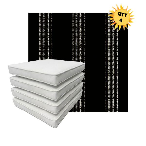 Bundle of 4 Boxed Double Piped Patio Dining Chair Cushions with Ties in Sunbrella Fabric