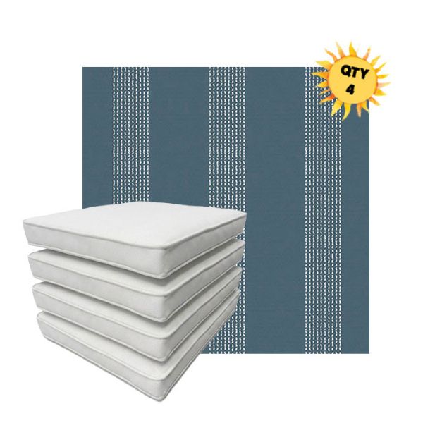 Bundle of 4 Boxed Double Piped Patio Dining Chair Cushions with Ties in Sunbrella Fabric