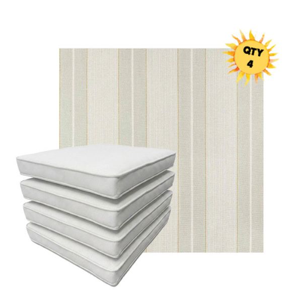 Bundle of 4 Boxed Double Piped Patio Dining Chair Cushions with Ties in Sunbrella Fabric