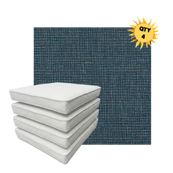 Bundle of 4 Boxed Double Piped Patio Dining Chair Cushions with Ties in Sunbrella Fabric