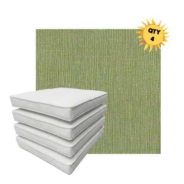 Bundle of 4 Boxed Double Piped Patio Dining Chair Cushions with Ties in Sunbrella Fabric