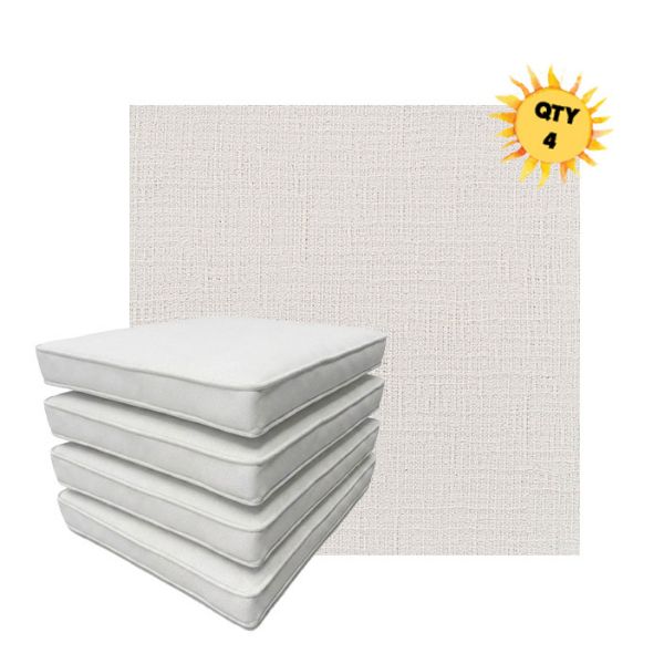 Bundle of 4 Boxed Double Piped Patio Dining Chair Cushions with Ties in Sunbrella Fabric