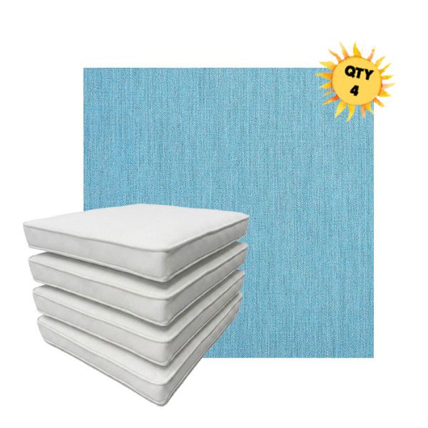 Bundle of 4 Boxed Double Piped Patio Dining Chair Cushions with Ties in Sunbrella Fabric