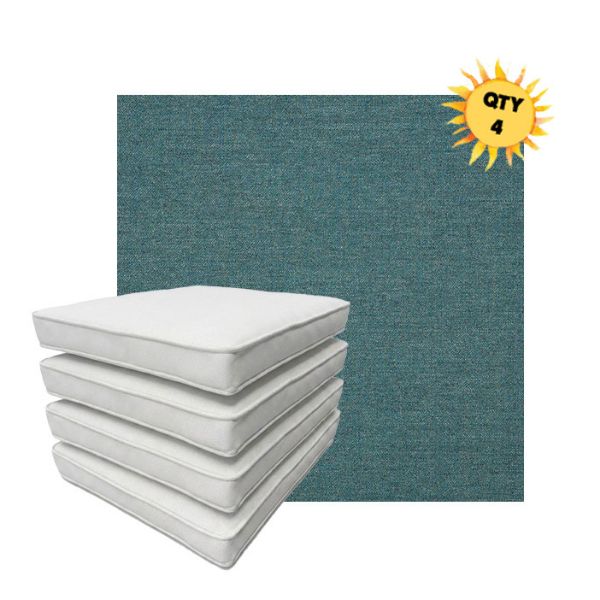 Bundle of 4 Boxed Double Piped Patio Dining Chair Cushions with Ties in Sunbrella Fabric