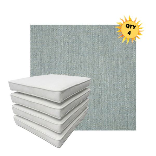 Bundle of 4 Boxed Double Piped Patio Dining Chair Cushions with Ties in Sunbrella Fabric